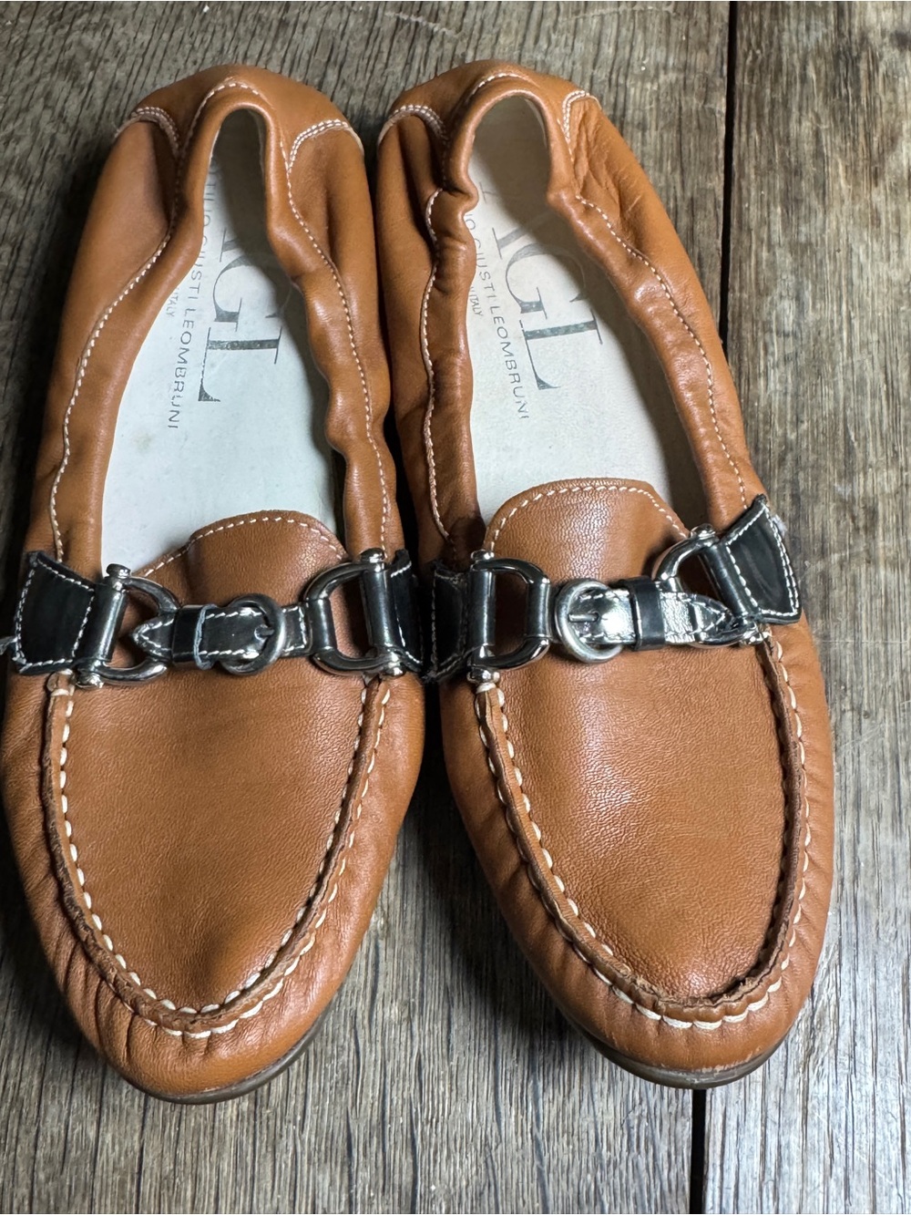 AGL Tan Leather Slip-On Loafers